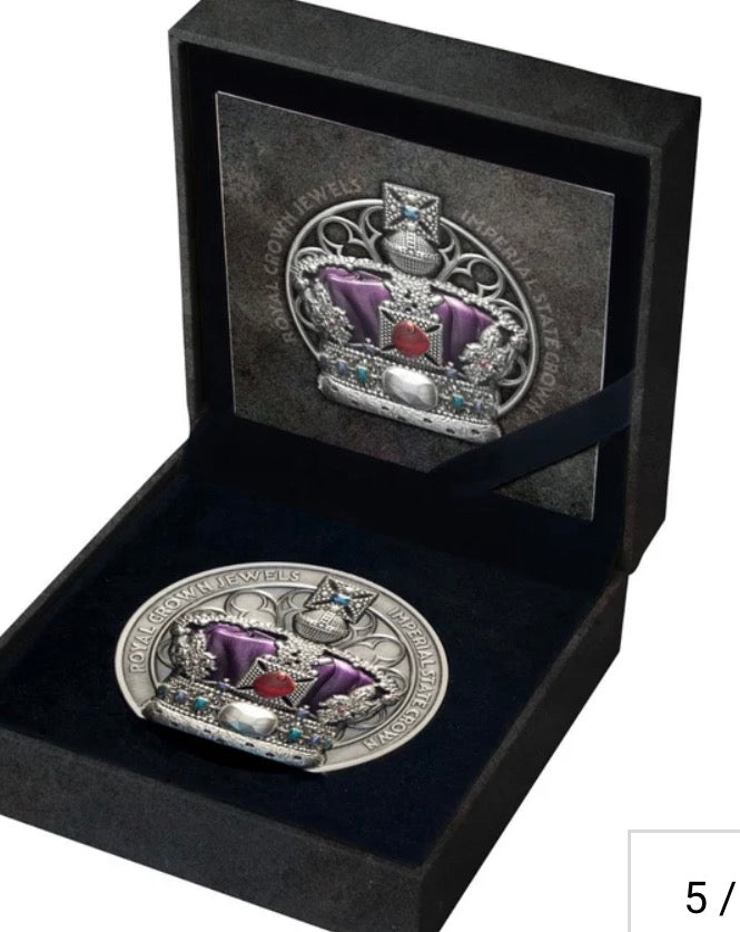 2026 ROYAL CROWN JEWELS $5 IMPERIAL STATE CROWN ULTRA HIGH RELIEF 2OZ SILVER ANTIQUE COIN