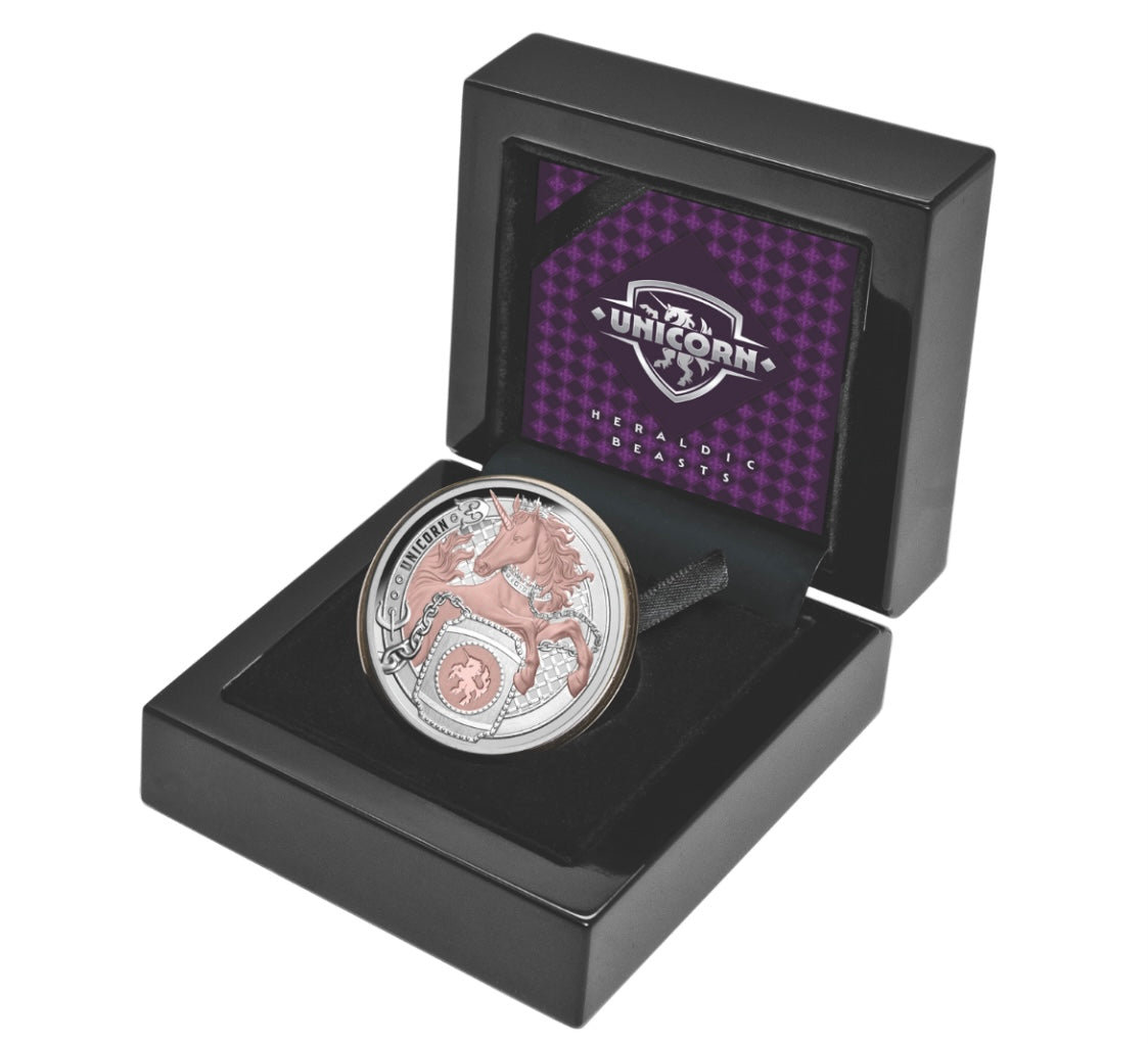 Heraldic Beasts 2026 $1 Unicorn 1oz Rose Gold Plated Silver Proof Coin