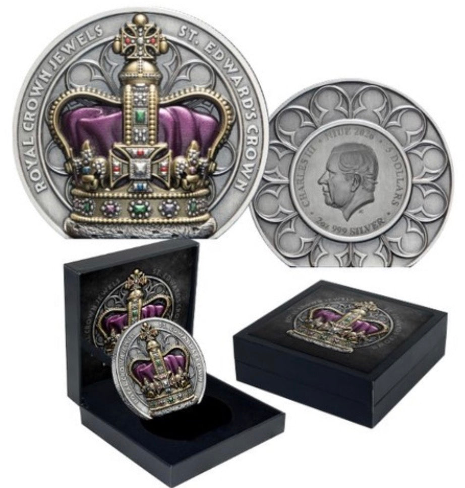 2026 ROYAL CROWN JEWELS $5 IMPERIAL STATE CROWN ULTRA HIGH RELIEF 2OZ SILVER ANTIQUE COIN