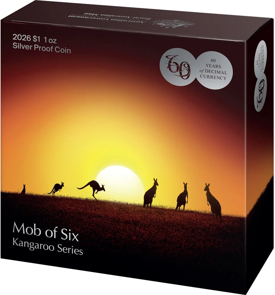 NEW RELEASE - 2026 $1 Mob of Six Roos 1oz 60th Anniversary Decimal Currency Silver Proof Coin