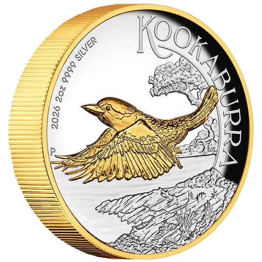 NEW PERTH MINT RELEASE - Australian Kookaburra 2026 2oz Silver Proof High Relief Gilded Coin