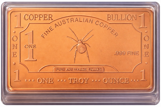 1oz 999 Copper Bullion Bar "Red Back Spider" Pure Copper Bullion
