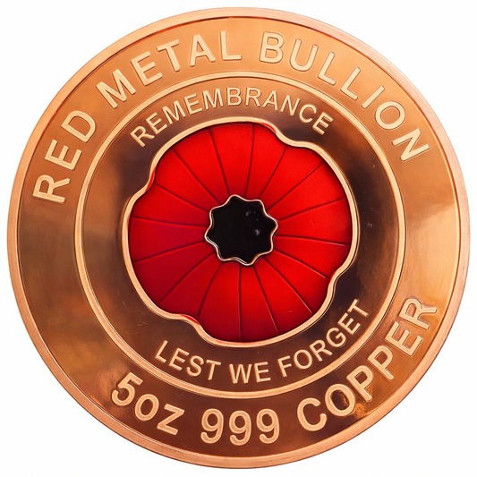 LARGE 5 Oz Remembrance "Red Poppy" Copper bullion round