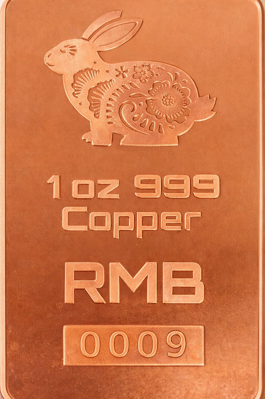 1 oz .999 copper bullion bar "Year of the Rabbit"