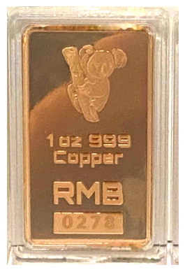 1 OZ 999 Fine Australian Pure Copper Ingot, KOALA