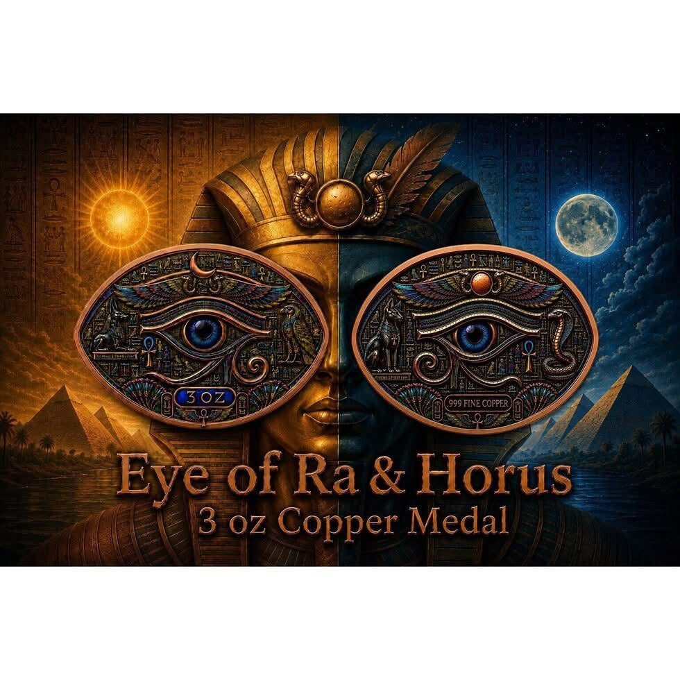 EYE OF RA & HORUS 3 OZ COPPER MEDAL