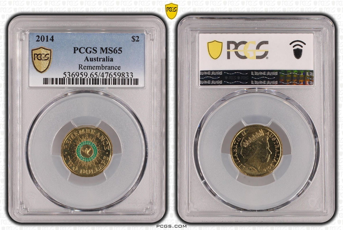 PCGS MS65 REMEMBRANCE GREEN DOVE $2 UNC