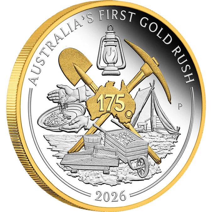 2026 1oz Australia's First Gold Rush 175th Anniversary Silver Proof Gilded Coin