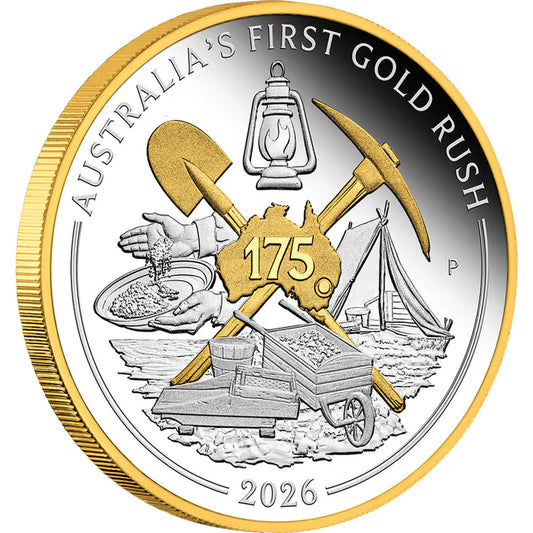 2026 1oz Australia's First Gold Rush 175th Anniversary Silver Proof Gilded Coin