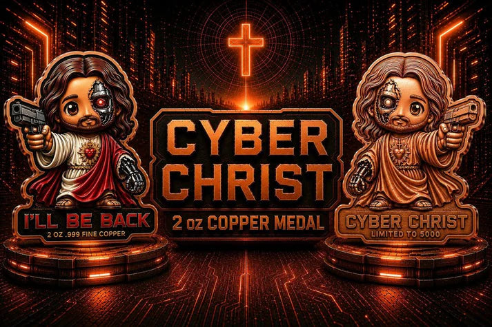 PRE ORDER - Cyber Christ Shaped 2 oz Copper Medal