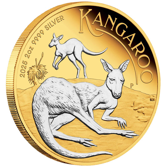 Australian Kangaroo 2025 2oz Silver Proof Reverse Gilded Coin - mintage 3000