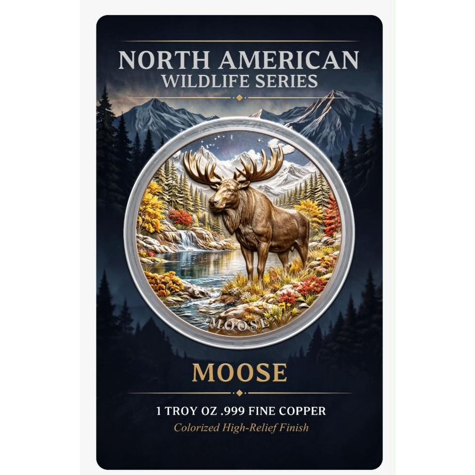 PRE ORDER - North American Wildlife - Moose UHR Colorized 1 oz Copper Medal in Card