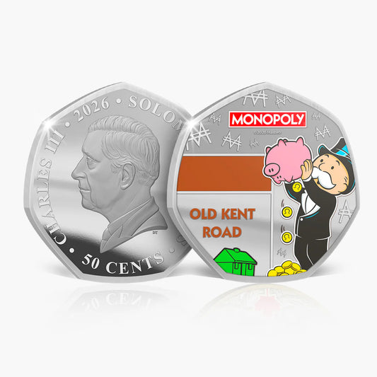Monopoly Legends of the Board - "Old Kent Road" .999 silver plated proof like 50c coin