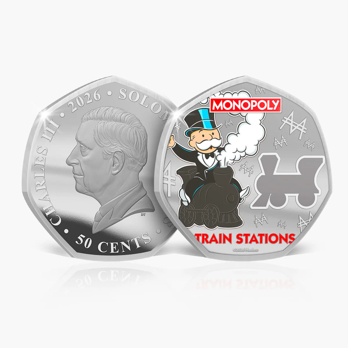 Monopoly Legends of the Board - "Train Station" .999 silver plated proof like 50c coin