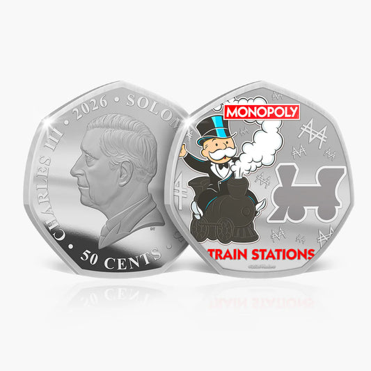 Monopoly Legends of the Board - "Train Station" .999 silver plated proof like 50c coin