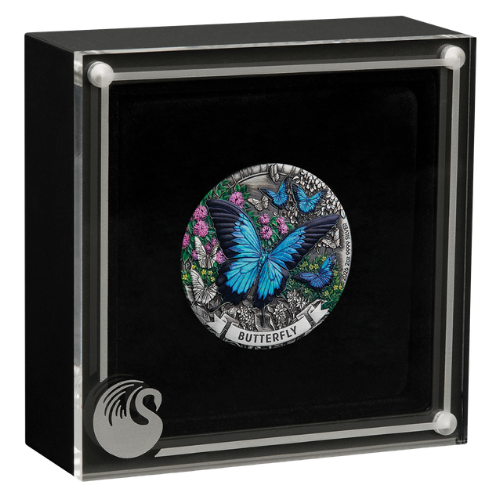 NEW RELEASE - 2026 Butterfly 2oz Silver Antiqued Coloured Coin