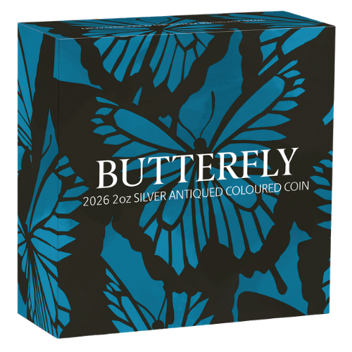 NEW RELEASE - 2026 Butterfly 2oz Silver Antiqued Coloured Coin