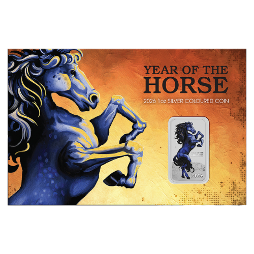 NEW RELEASE - 2026 Lunar Horse 1oz Silver Coloured Rectangular Coin in Card