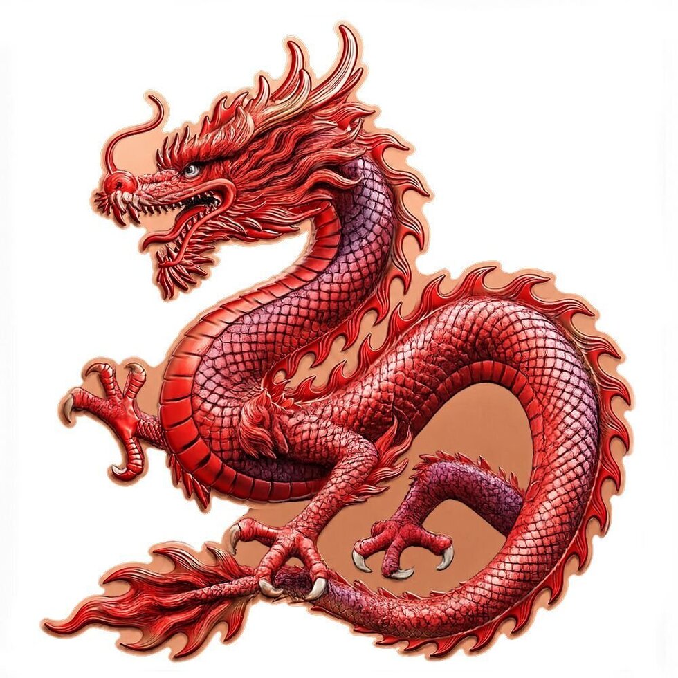PRE ORDER - CHINESE RED DRAGON Shaped Colorized 5 Oz Copper Medal