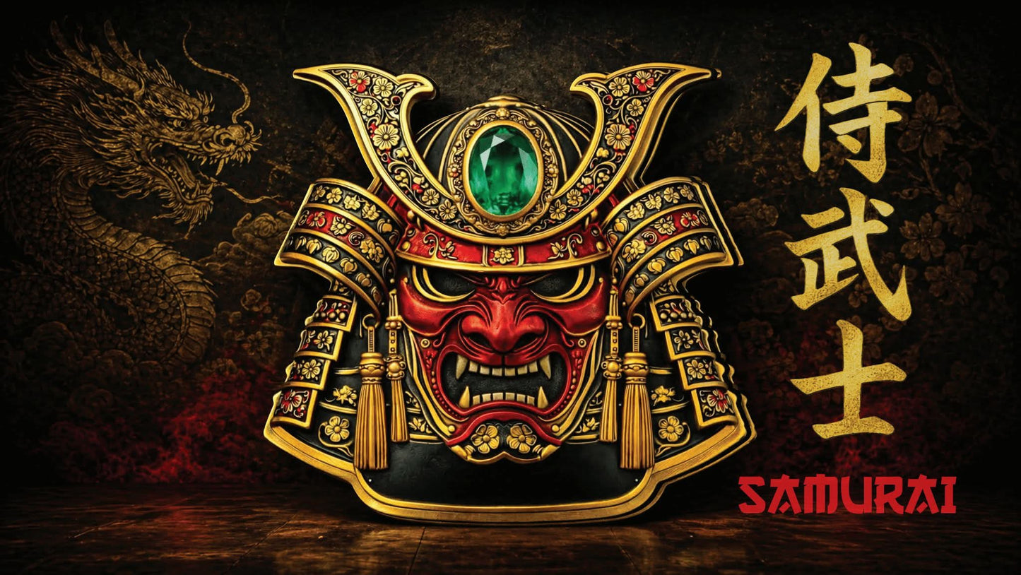 PRE ORDER - Bushido Samurai Mask 1/1000 oz .9999 XL Shaped Gold in Card