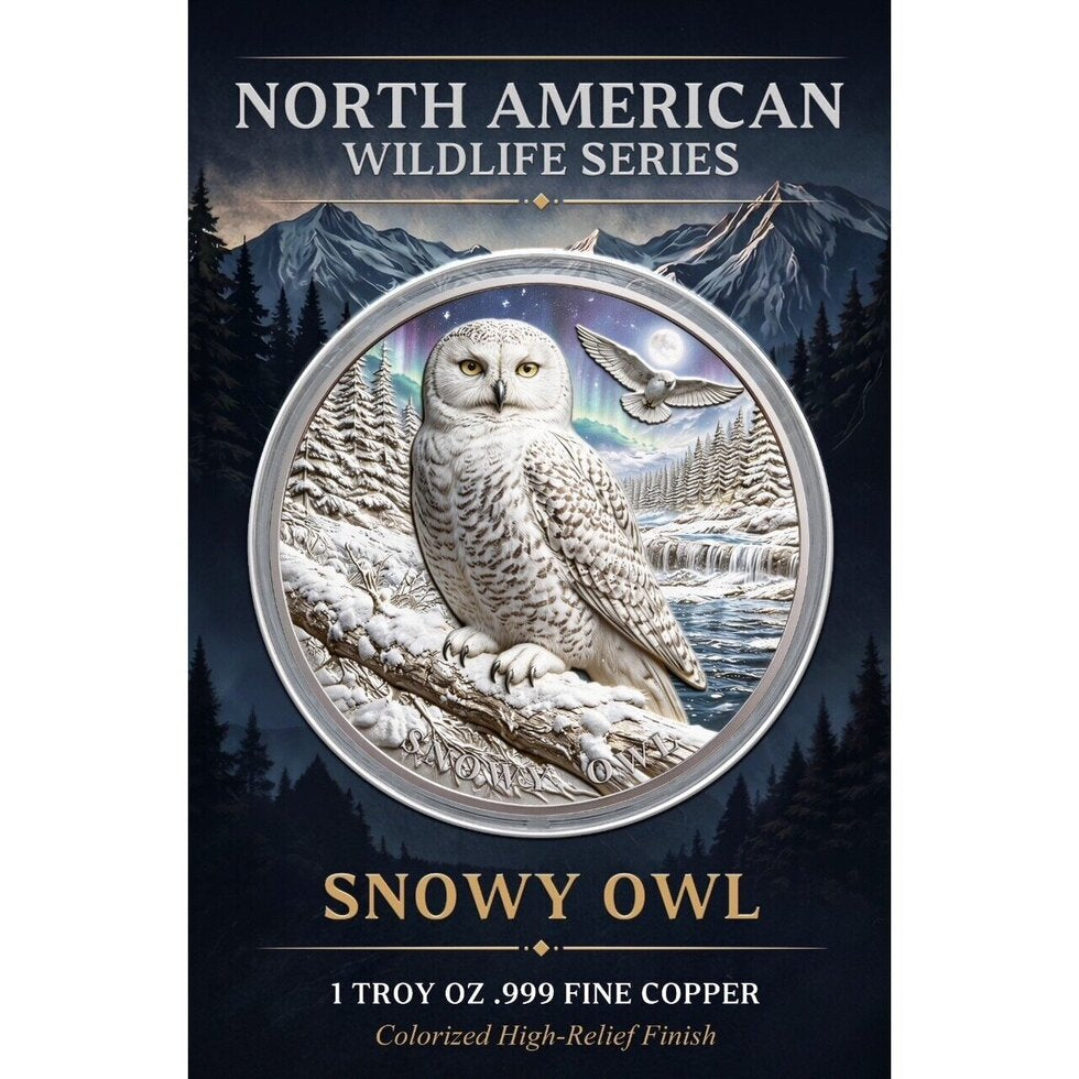 PRE ORDER - North American Wildlife - Snowy Owl UHR Colorized 1 oz Copper Medal in Card