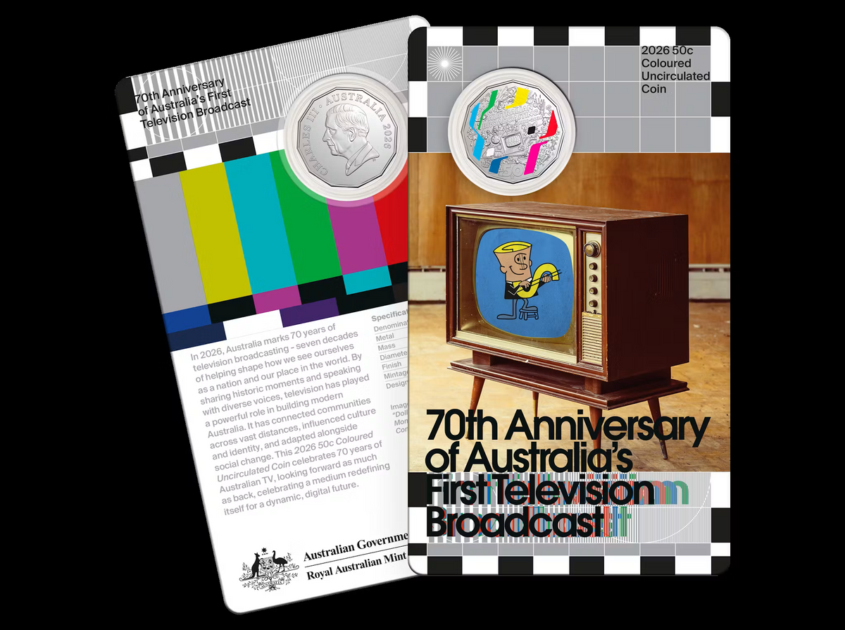 NEW RELEASE - 70th Anniversary of Australia’s First TV Broadcast - COLOURED 50c COIN