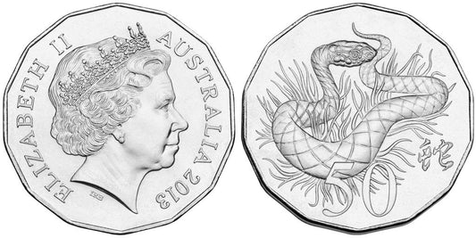 2013 50 Cent Uncirculated Tetra-Decagon Coin: "Year of the Snake."