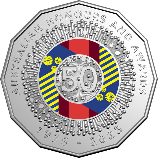 2025 Australian Honours & Awards - Celebrating Australians - coloured 50c - ex mint set