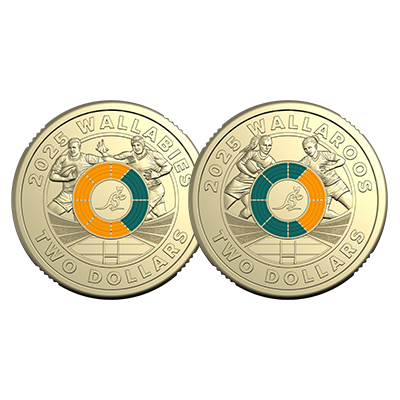 2025 Australia $2 Coin UNC Ex Mint Bag 2 Coins Mens Wallabies Women's Wallaroos