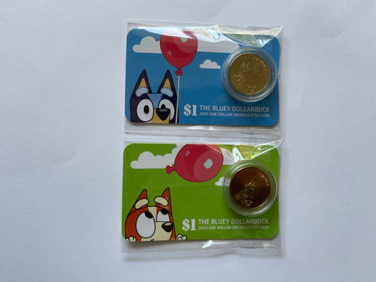 Bluey & Bingo uncirculated $1 coins on custom card - price for the pair