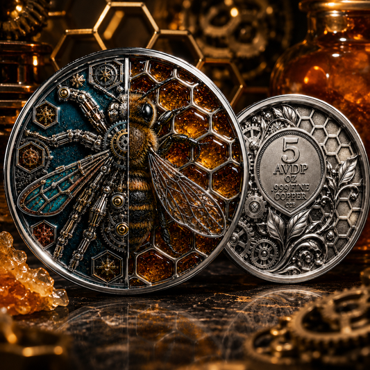 PRE ORDER - 2026 The Alchemist Bee Colorized Antique 5 AVDP oz .999 Fine Copper Art Round