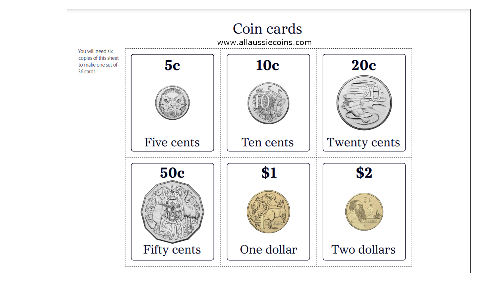 Coin Program Card COIN GAME CARDS – All Aussie Coins