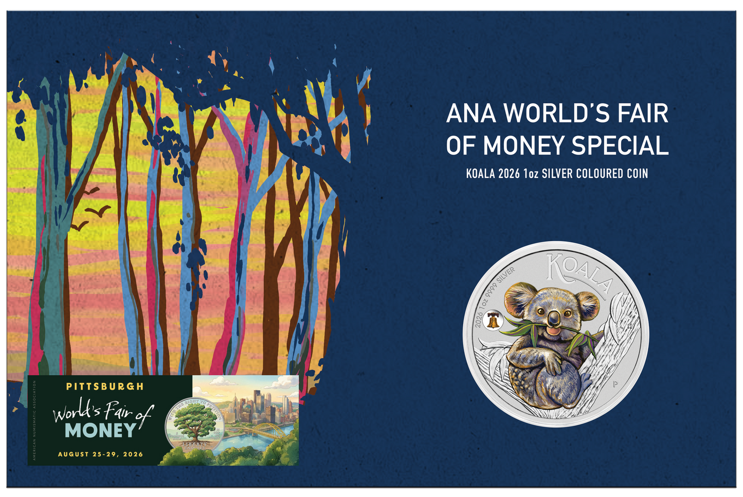 NEW RELEASE - ANA Coin Show Special 2026 Koala 1oz Silver Coloured Coin with Liberty Bell Privy