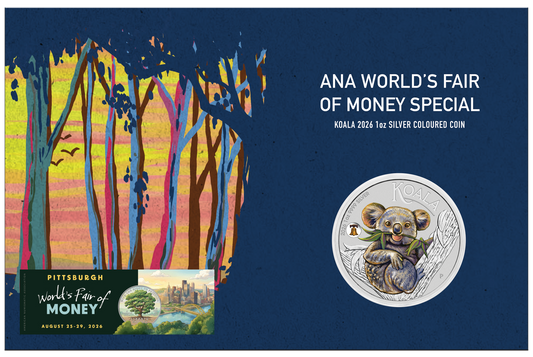 NEW RELEASE - ANA Coin Show Special 2026 Koala 1oz Silver Coloured Coin with Liberty Bell Privy