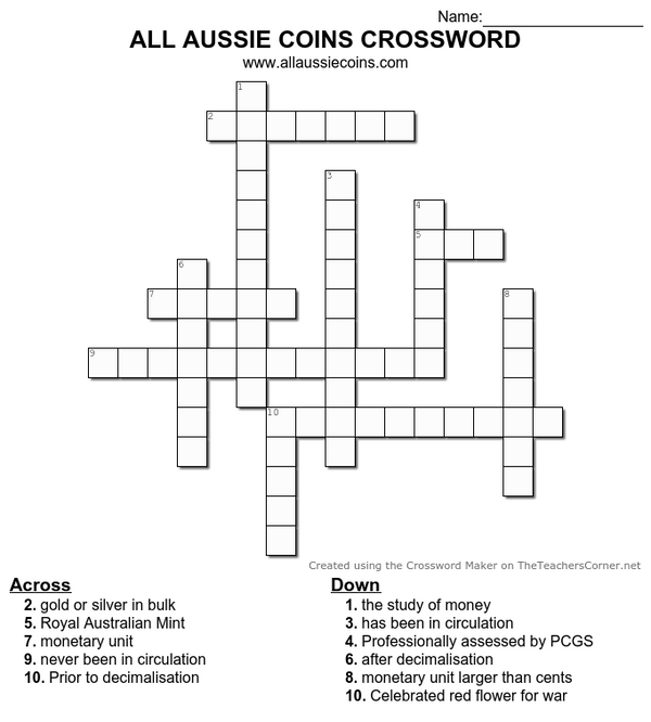ALL AUSSIE COINS CROSSWORD All Aussie Coins ALL AUSSIE COINS CROSSWORD All Aussie Coins