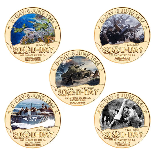 2024 Set of 5 Commemorative Coins - 80Th Anniversary of The Normandy Battle