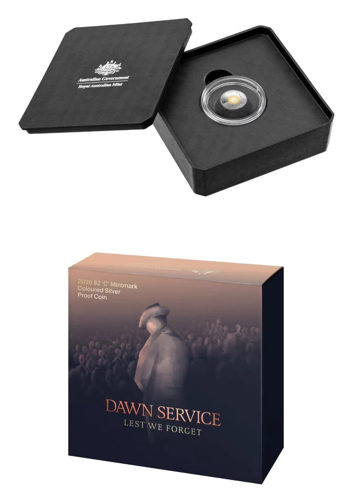 2026 ANZAC Dawn Service $2 'C' Mintmark Coloured Silver Proof Coin