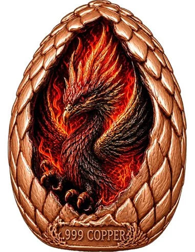 PRE ORDER - DRAGON EGG DOME Fiery Phoenix Shaped HR 2 Oz Copper Medal