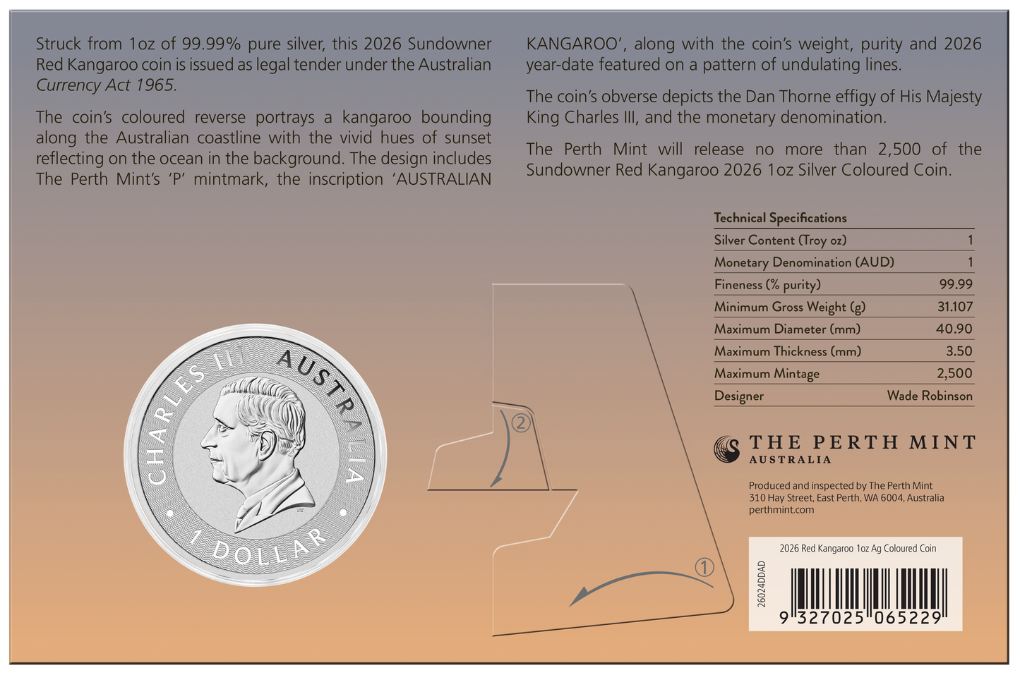 NEW RELEASE - Sundowner - Red Kangaroo 2026 1oz Silver Coloured Coin in Card