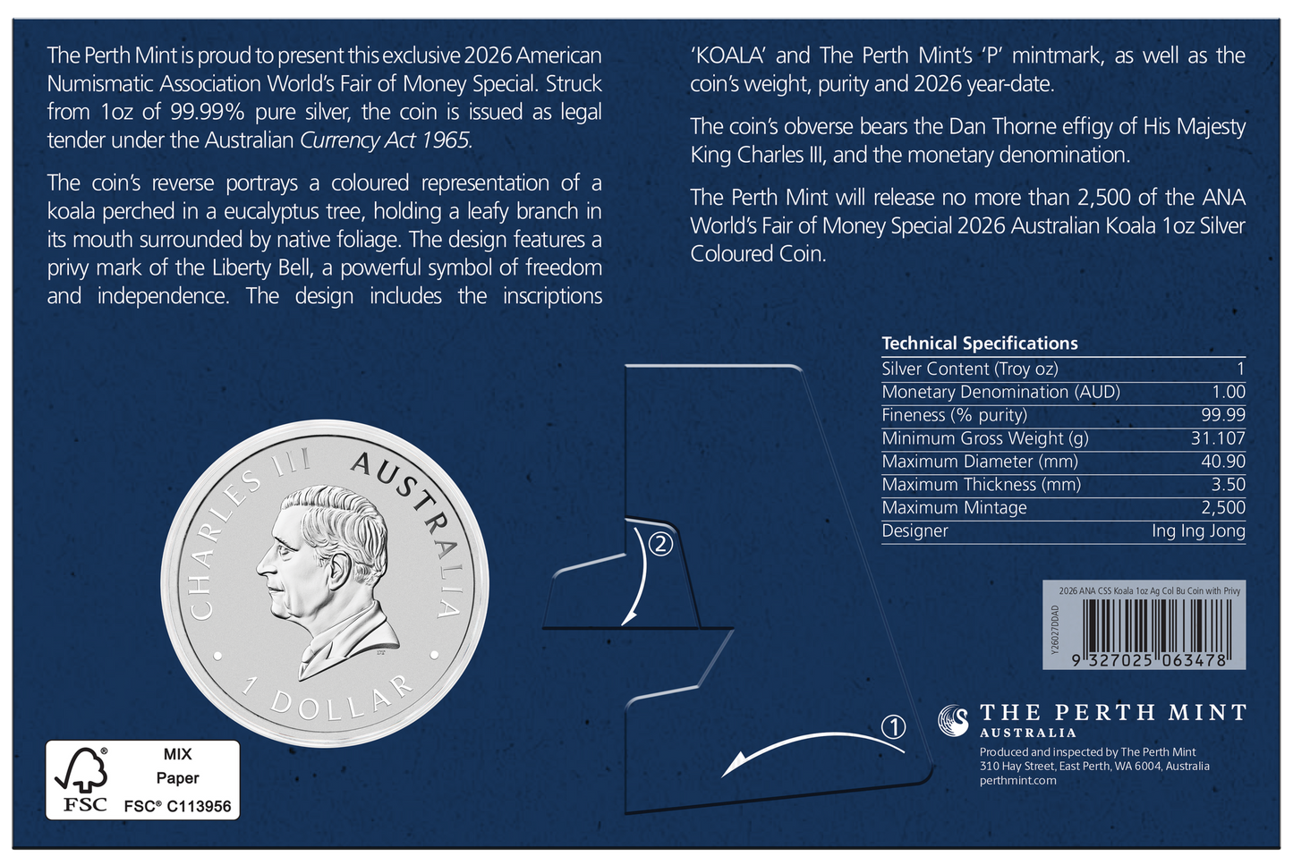 NEW RELEASE - ANA Coin Show Special 2026 Koala 1oz Silver Coloured Coin with Liberty Bell Privy