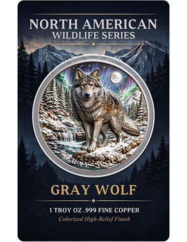 PRE ORDER - GRAY WOLF North American Wildlife UHR Colorized 1 Oz Copper Medal