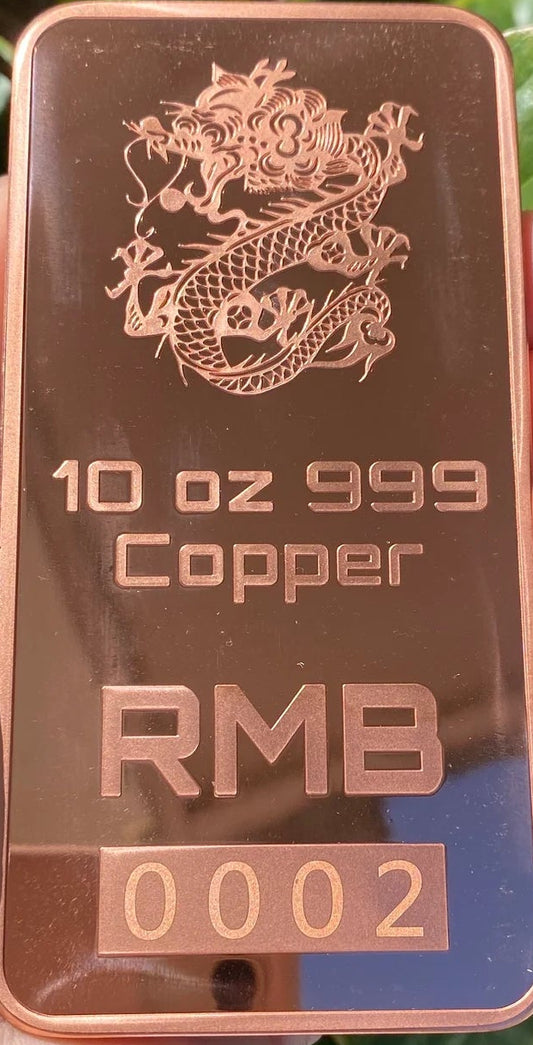 Extra large 10 Oz .999 copper bullion bar "YEAR OF THE DRAGON”