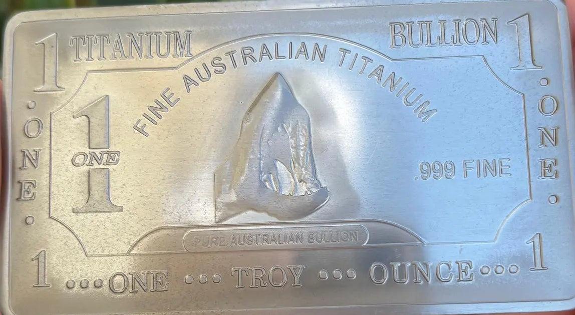 .999 1 oz TITANIUM BULLION BAR PURE TITANIUM - GREAT WHITE SHARK