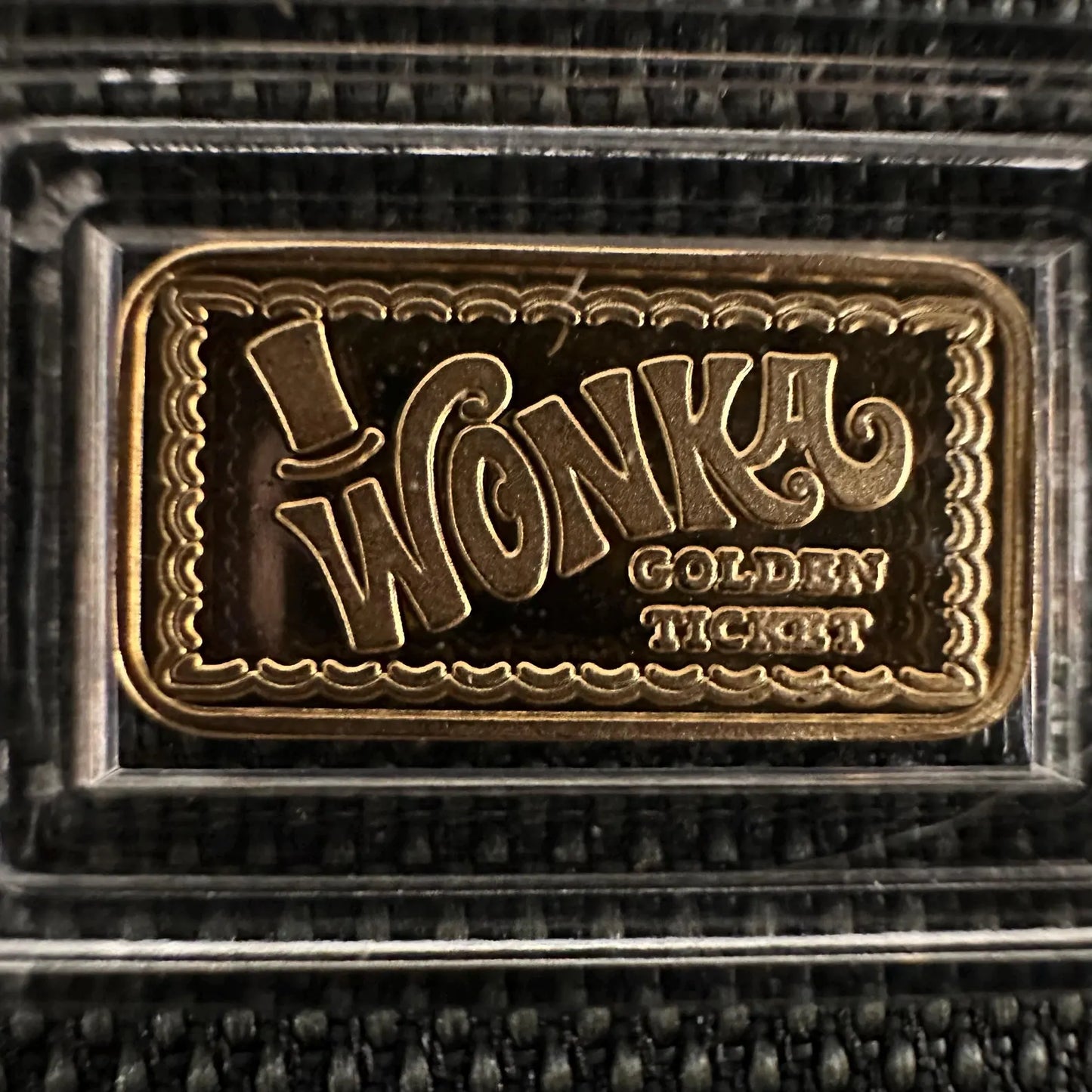 "WONKA GOLDEN TICKET"  1 Gram 999 Silver Bullion Bar In Capsule - 24k Gold Plate