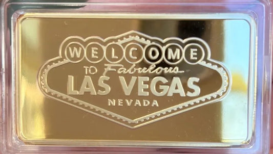 GOLD LAS VEGAS - 1oz 999 Copper Bullion Bar "Famous Las Vegas Sign" Gold Over Pure Copper Bullion Edition