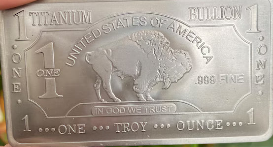 .999 1 oz TITANIUM BULLION BAR PURE TITANIUM - AMERICAN BUFFALO
