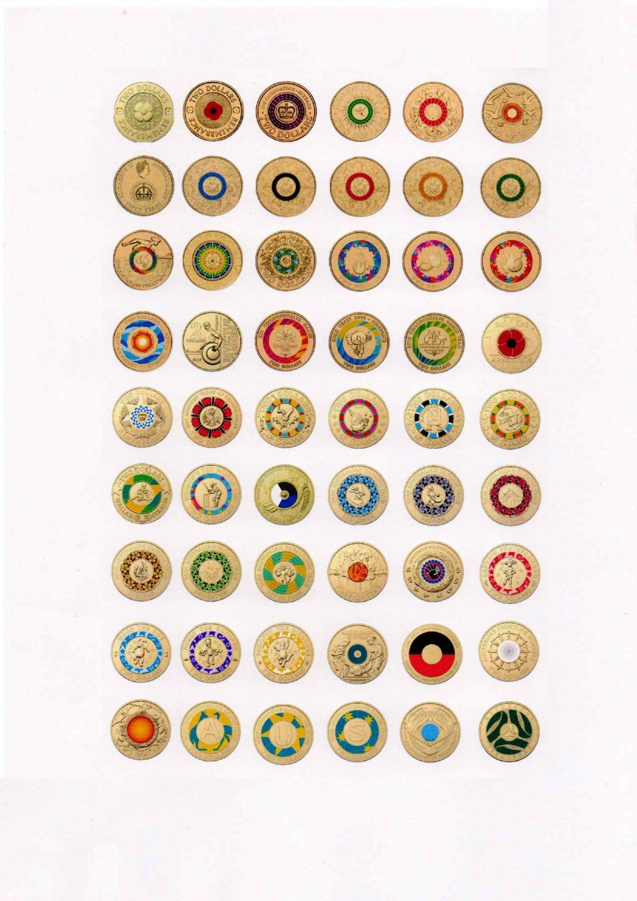Australian $2 Commemorative Coin Roll Stickers – 2012-2026 - 75 Designs  - Including Dawn Service