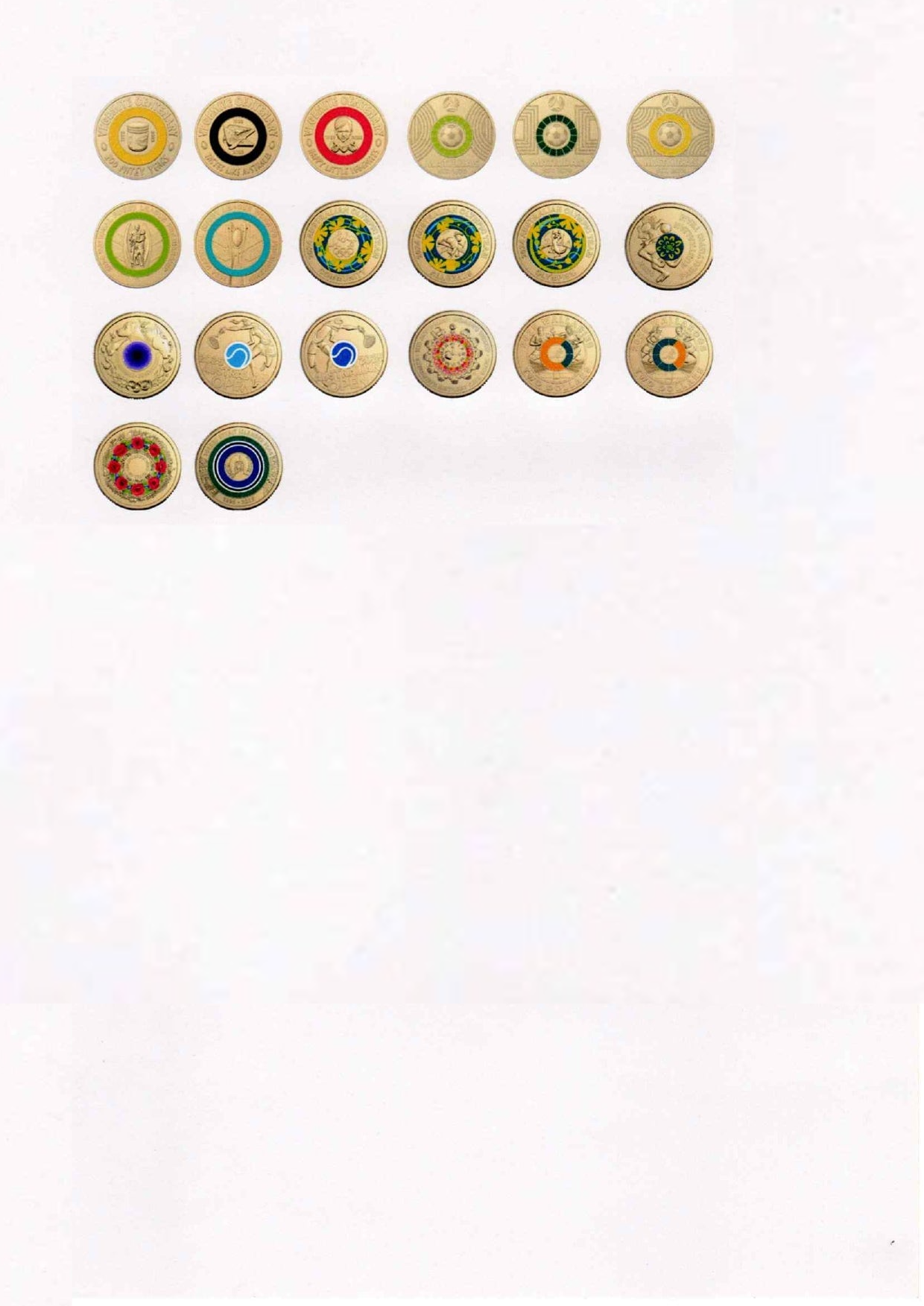 Australian $2 Commemorative Coin Roll Stickers – 2012-2026 - 75 Designs  - Including Dawn Service