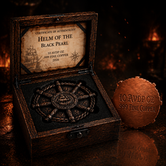 PRE ORDER - 2026 HUGE 10 OZ .999 FINE COPPER "Helm of the Black Pearl" Pirate Collectible with Display Box
