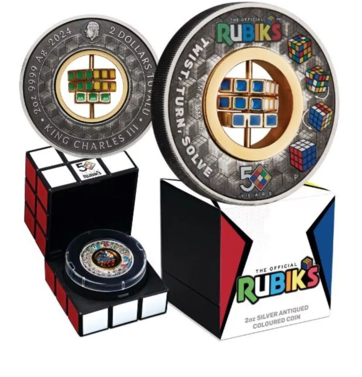 Cube Coin Design 2024 2oz Silver 50th Anniversary Rubiks Cube Antiqued Coin – All Aussie ...